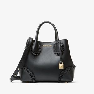 Michael Kors Black Mercer Gallery Ruffled Bag